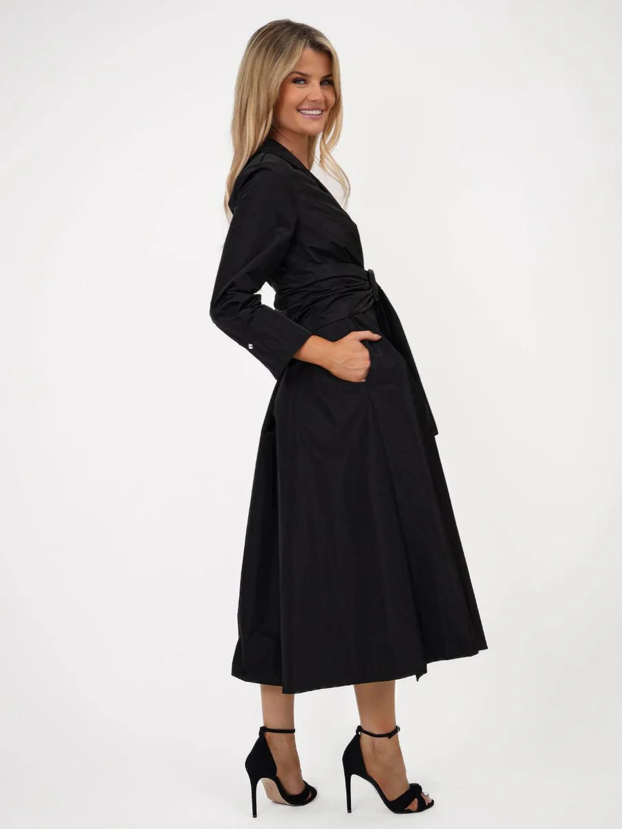 BLACK PENELOPE TAFFETA MIDI DRESS