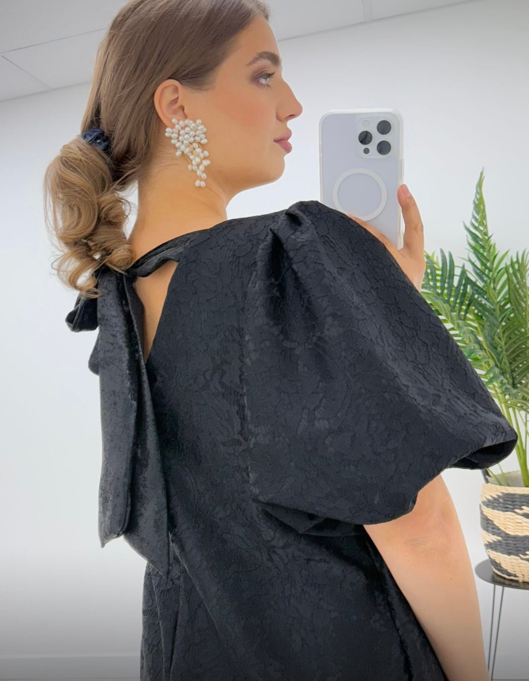 Breda black puff sleeve lace dress