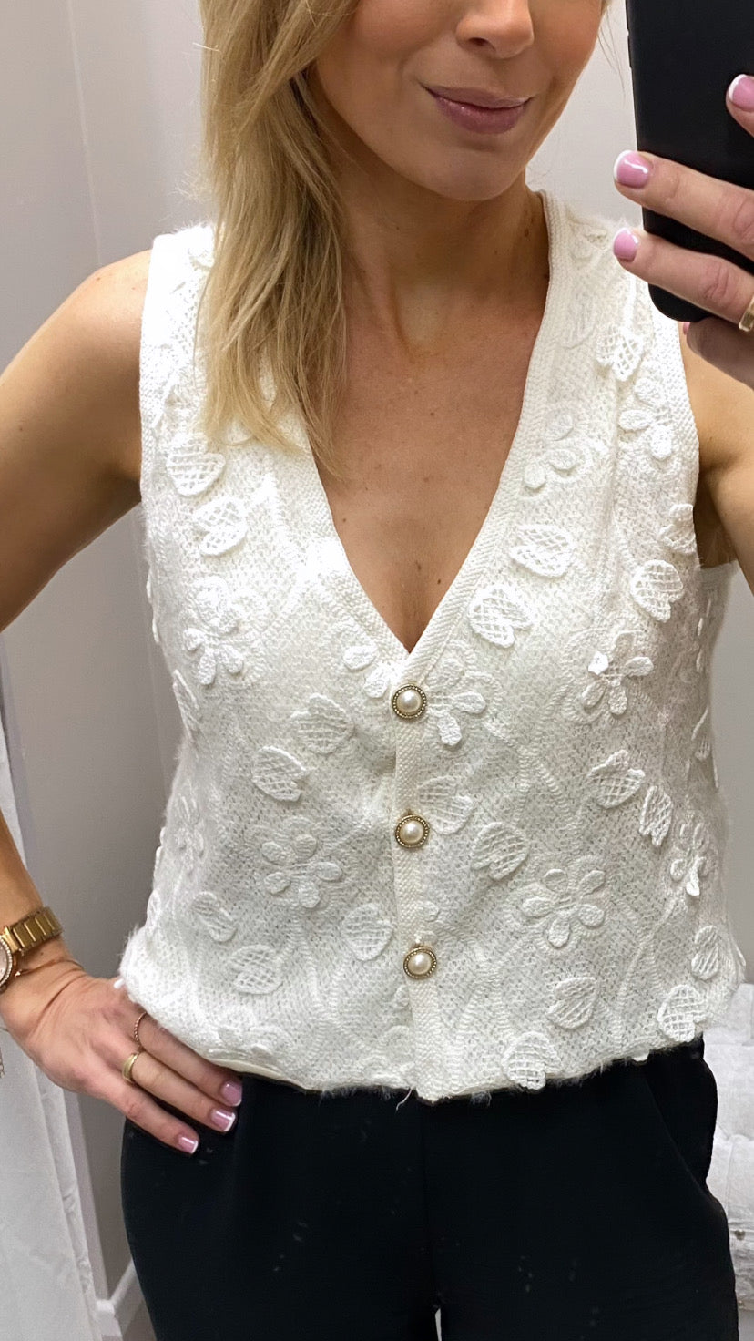 Cream  crochet pearl waistcoat