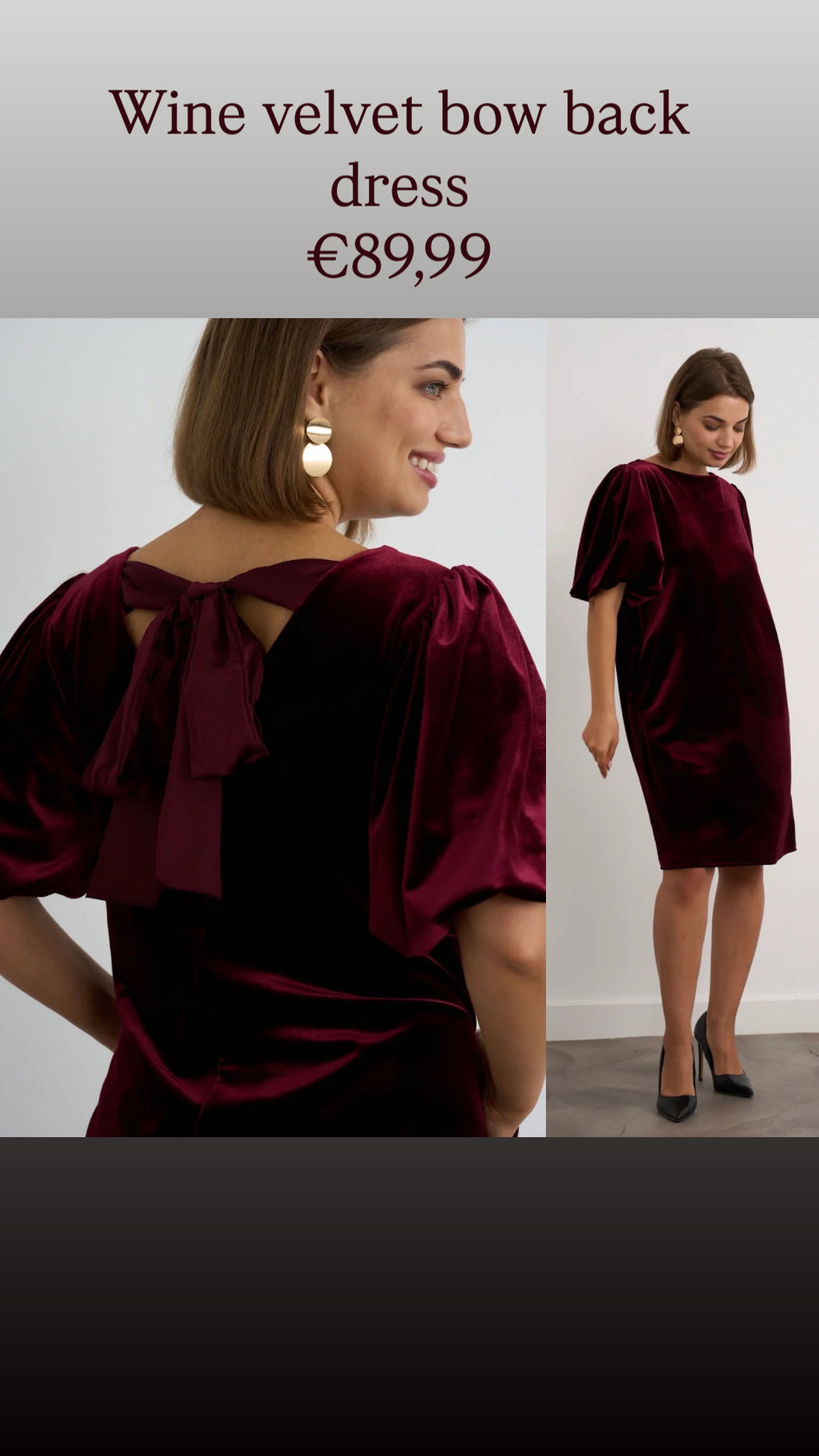 Wine velvet bow back dress