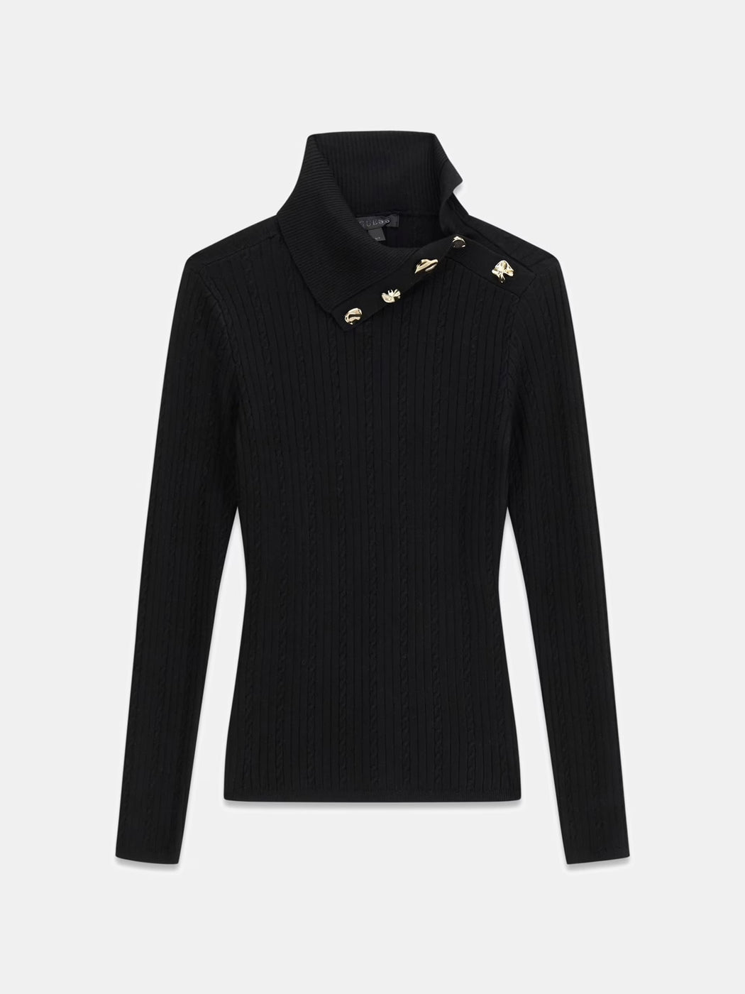 Guess black knit jumper with gold button detail w6rr07z2yk2-JBLK