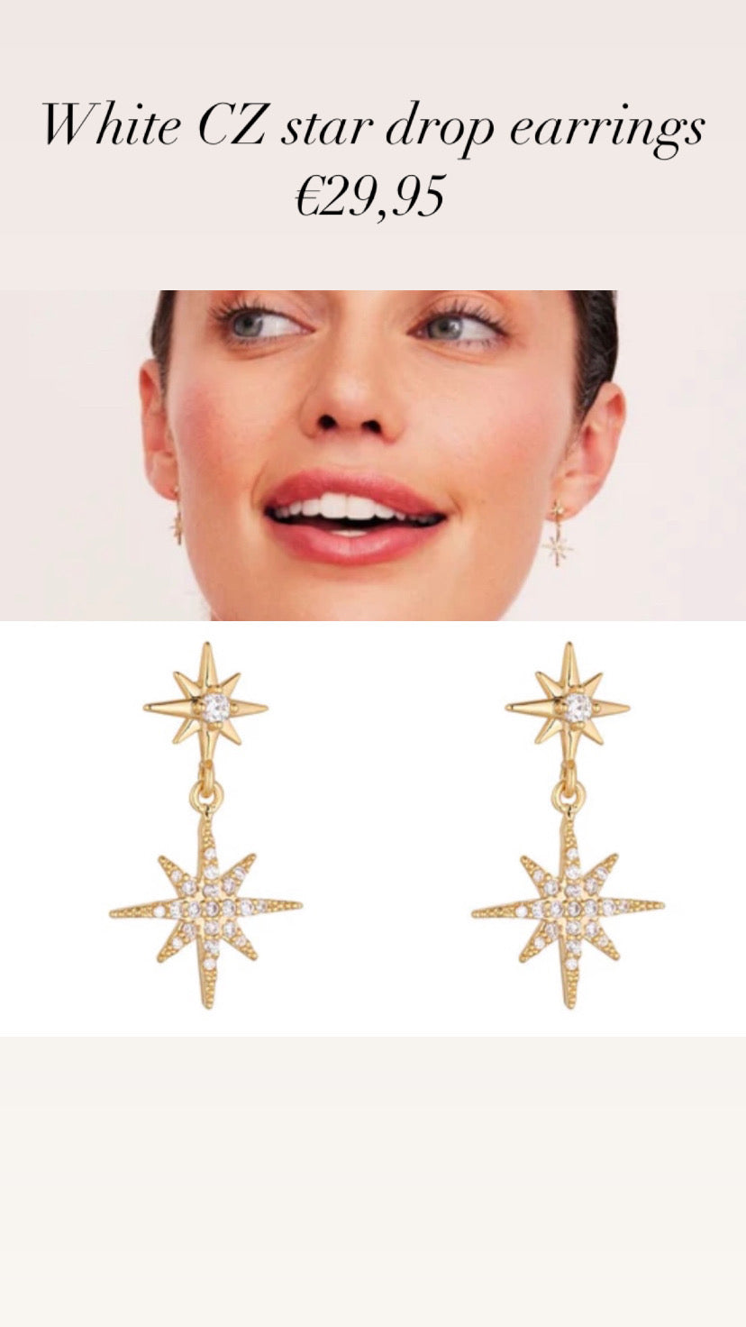 R430ECB White CZ star drop earrings