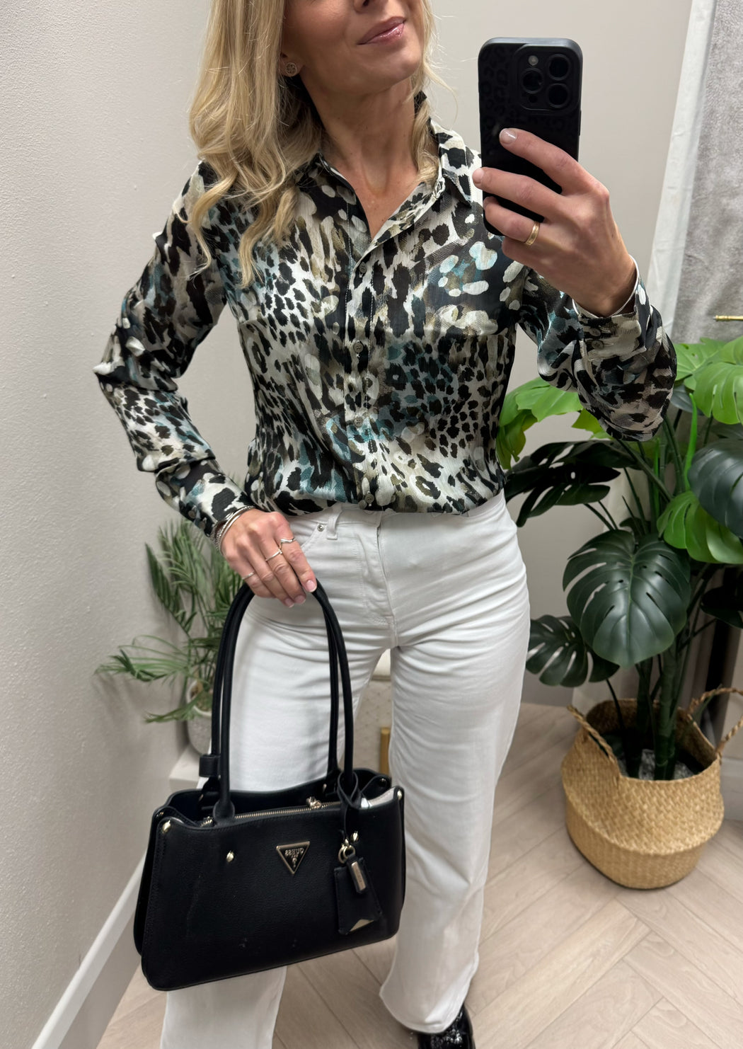 Guess clouis green print shirt w5yk98z2yk2-F7Bg