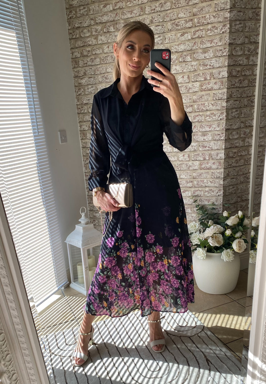 Isabella purple  Floral Tie Front Shirt Dress