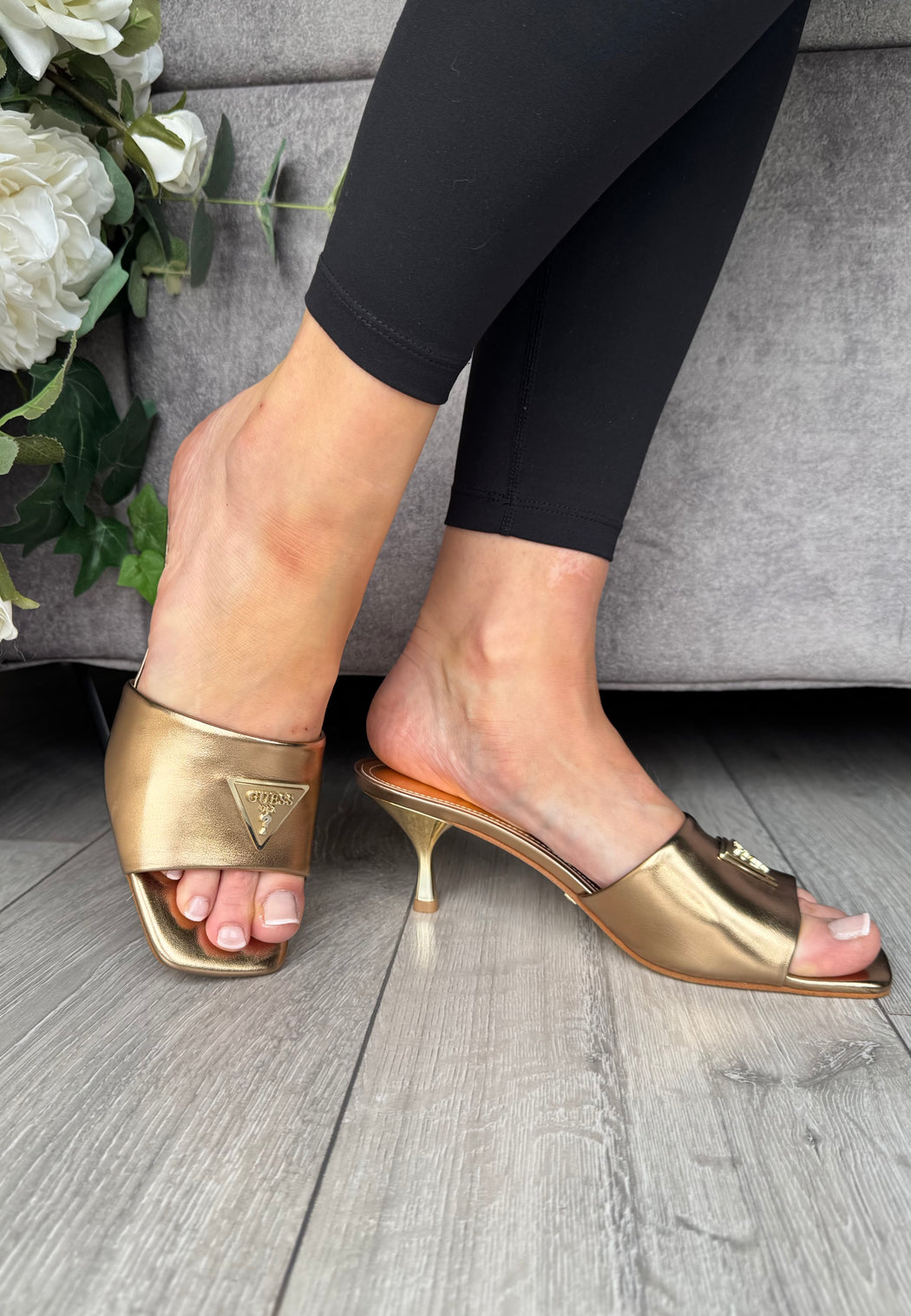 Guess bronze kitten heel mule FLJLUSLEL03