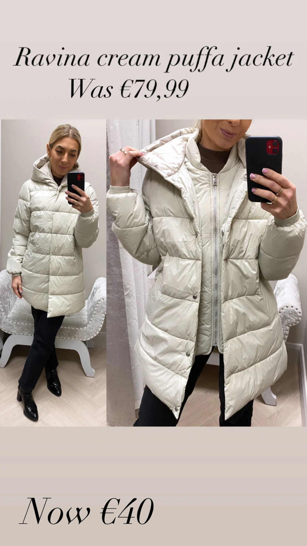 Ravina cream  puffa jacket