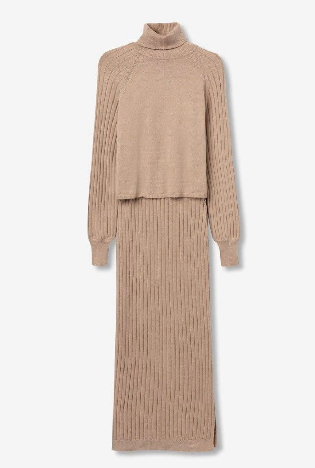 Titania beige two piece knit dress