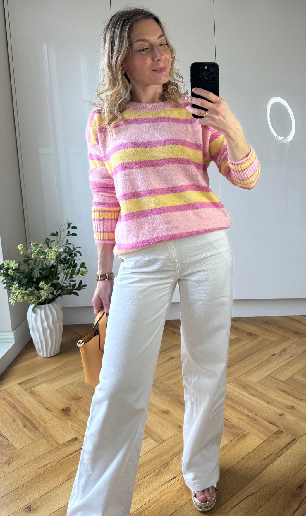 Anita pink stripe knit