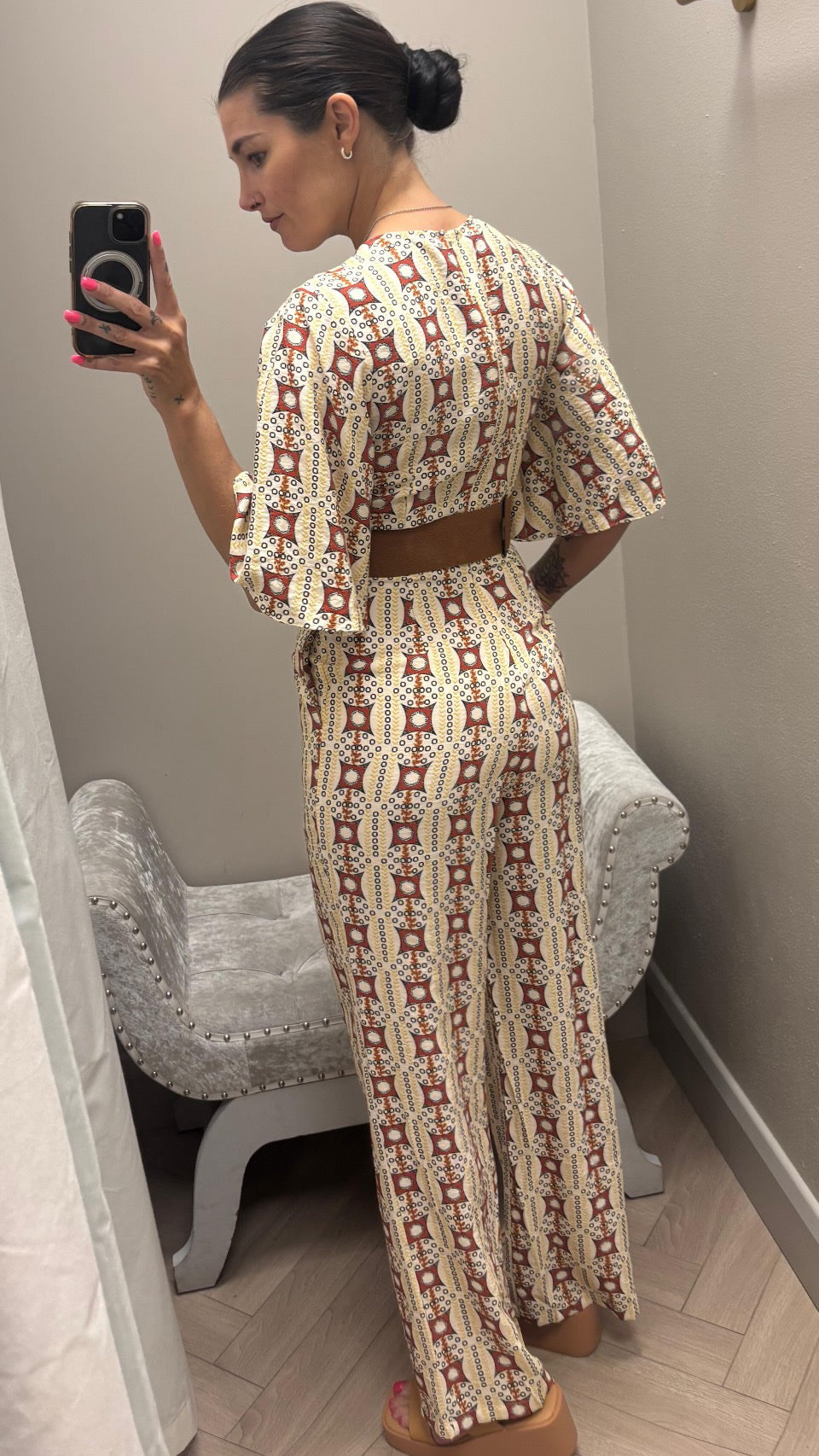 Cleo cream print traffic jumpsuit