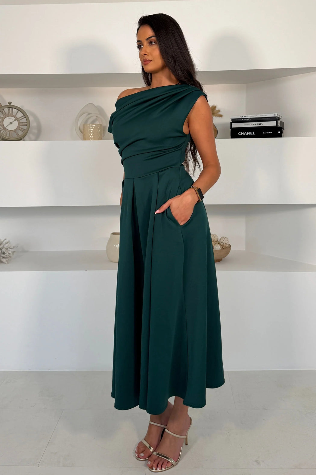 Betty emerald Asymmetric Midi Dress