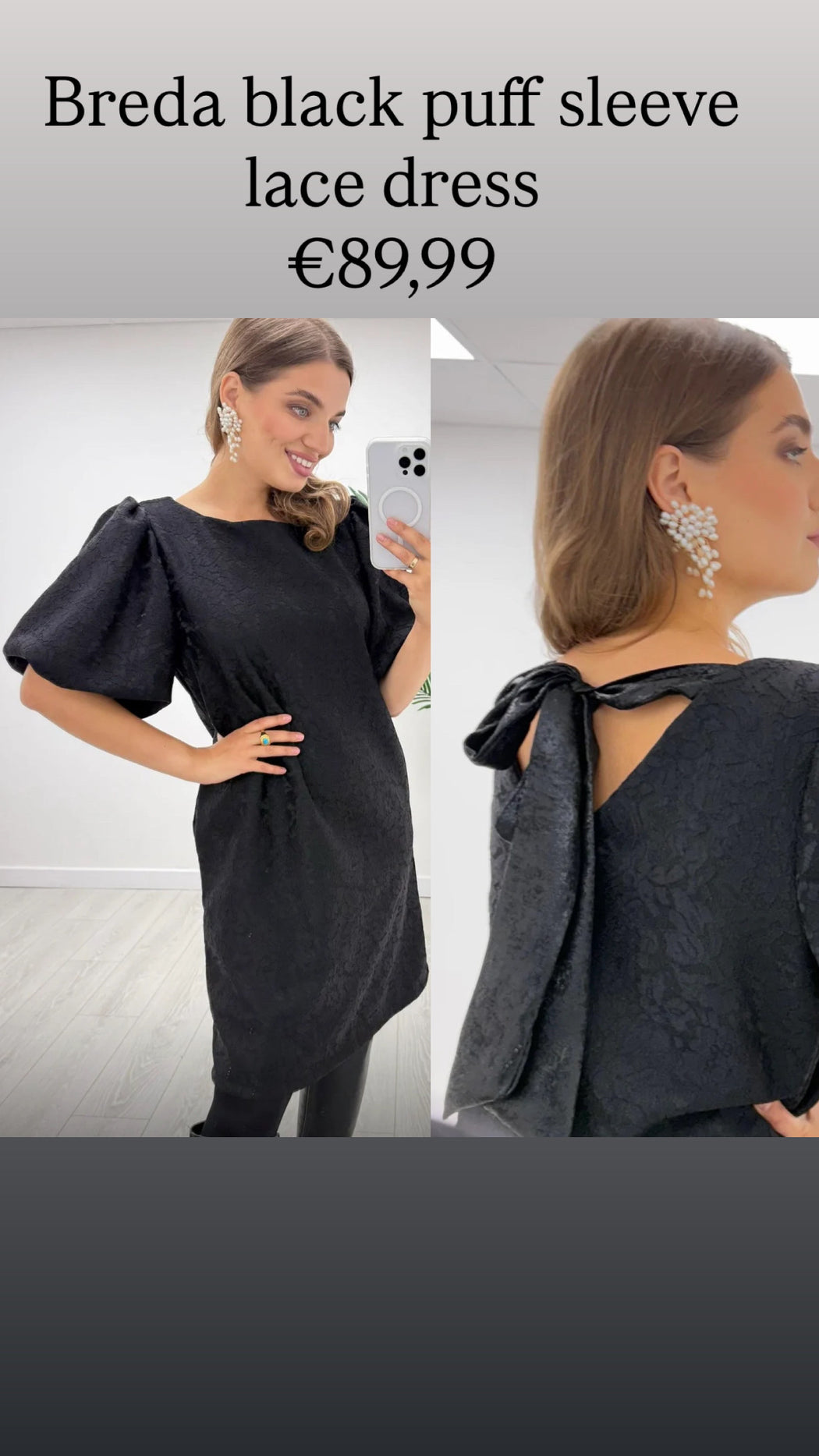 Breda black puff sleeve lace dress