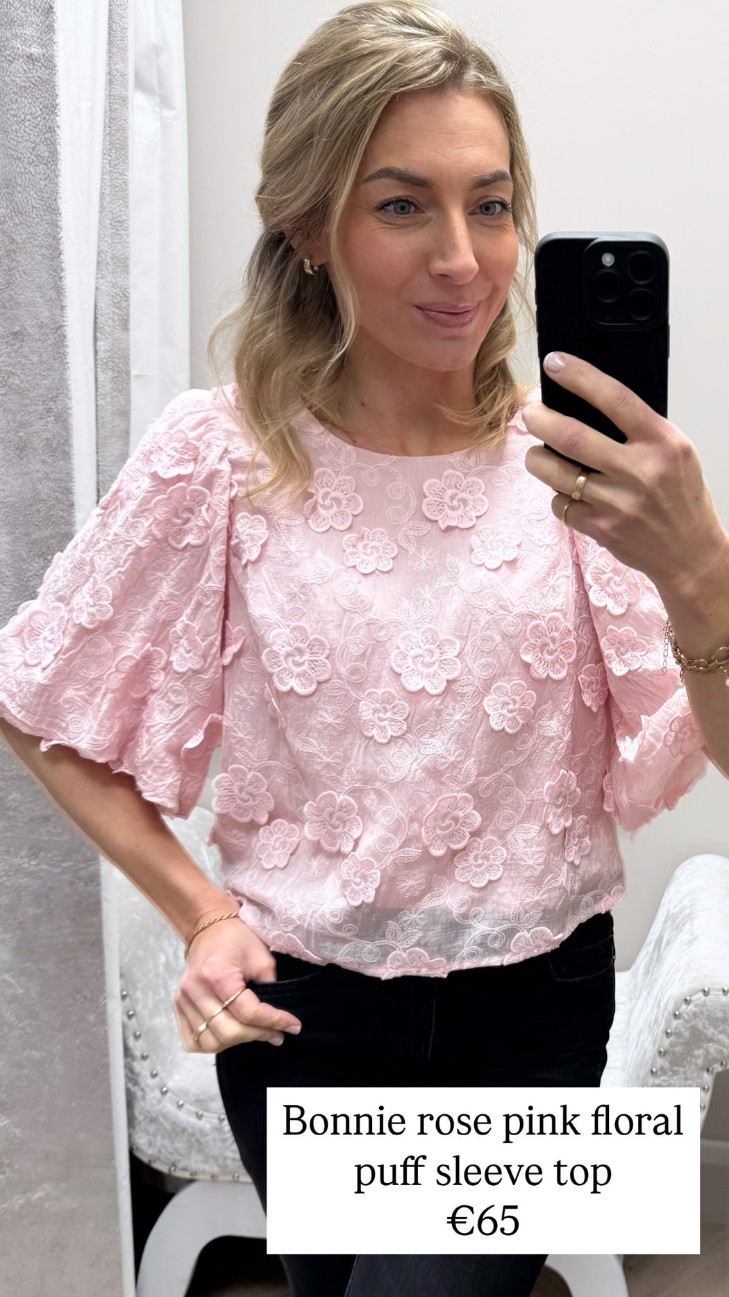 Bonnie rose pink floral puff sleeve top