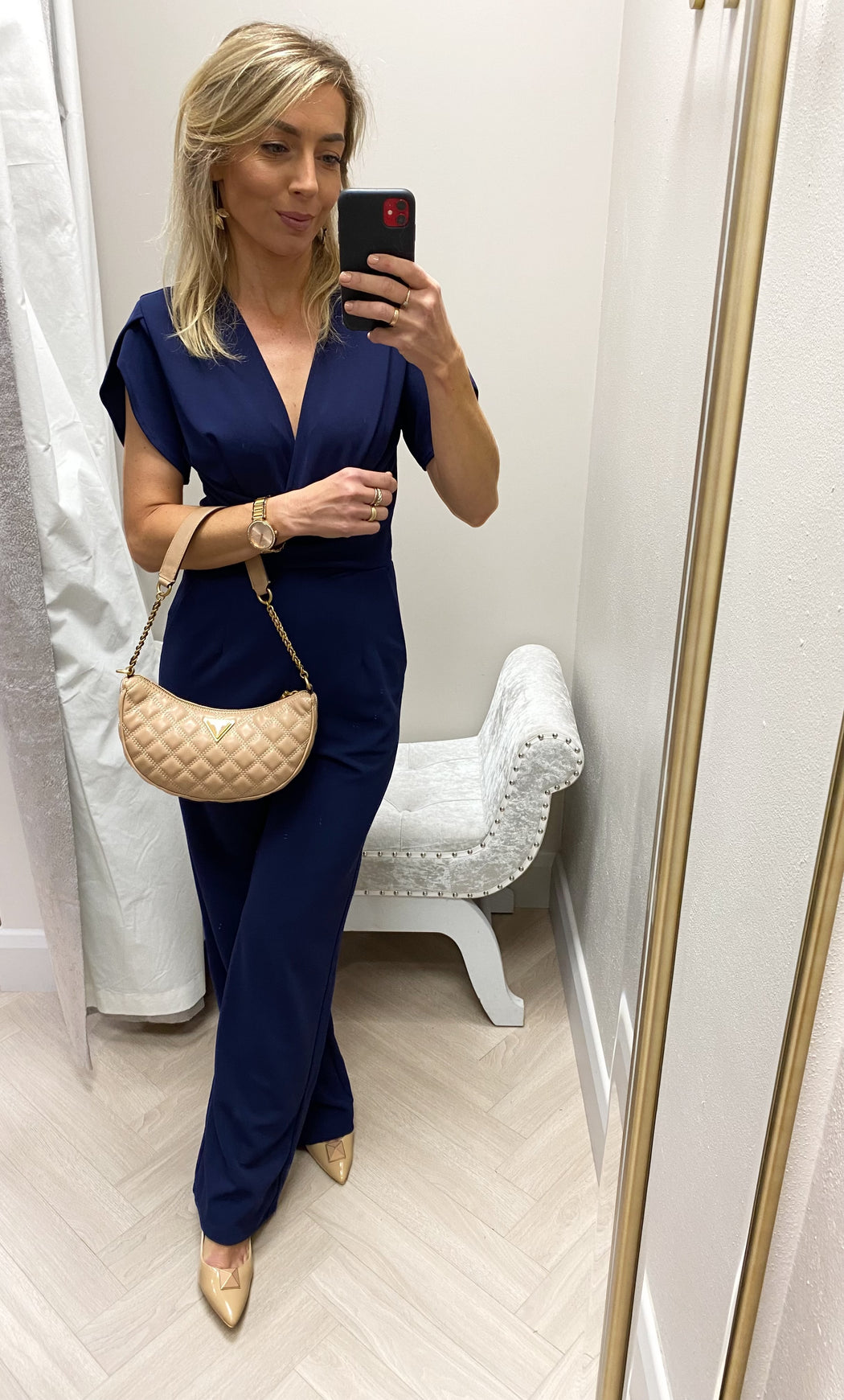 Bridget Twist Font Split Arm Jumpsuit Navy