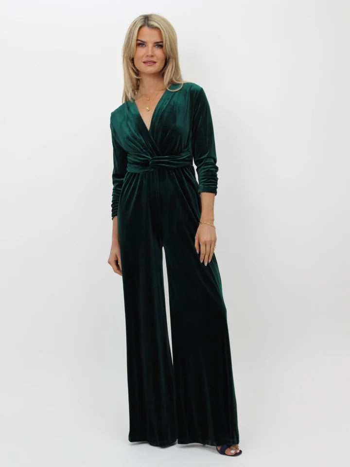 Sophia green velvet jumpsuit