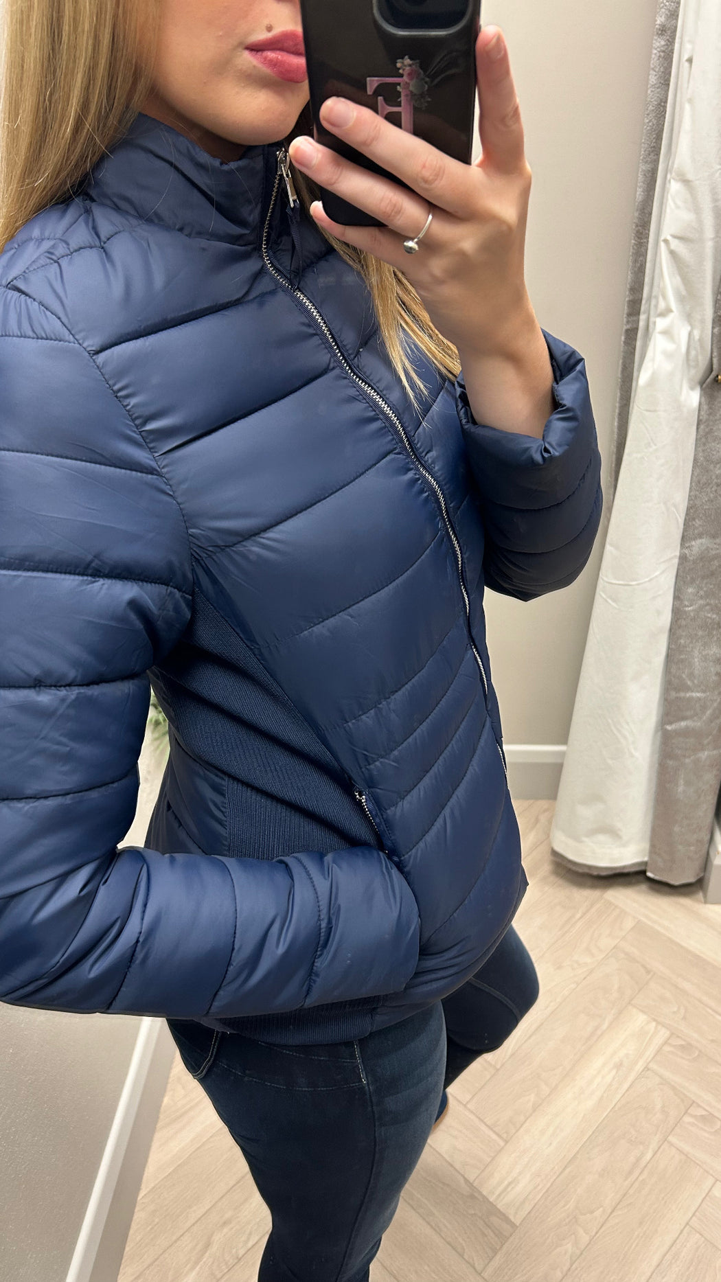 Evelyn navy puffa jacket