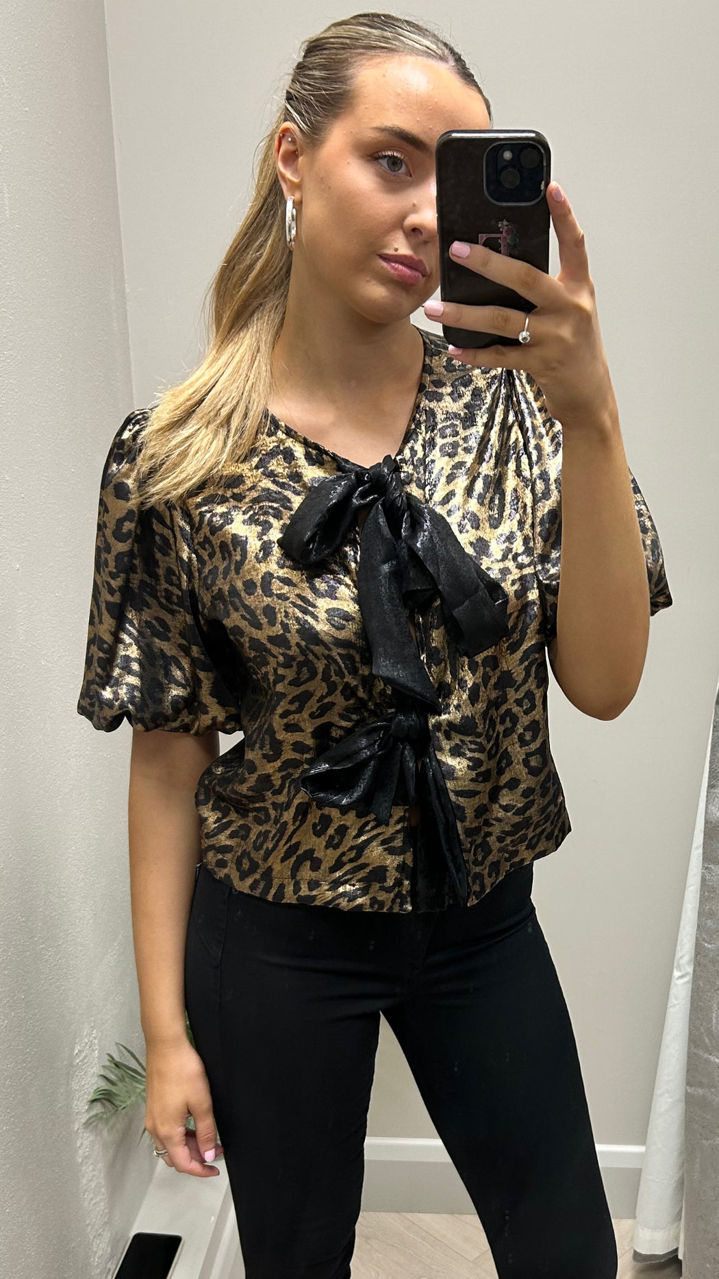 Jodie gold bow leopard top