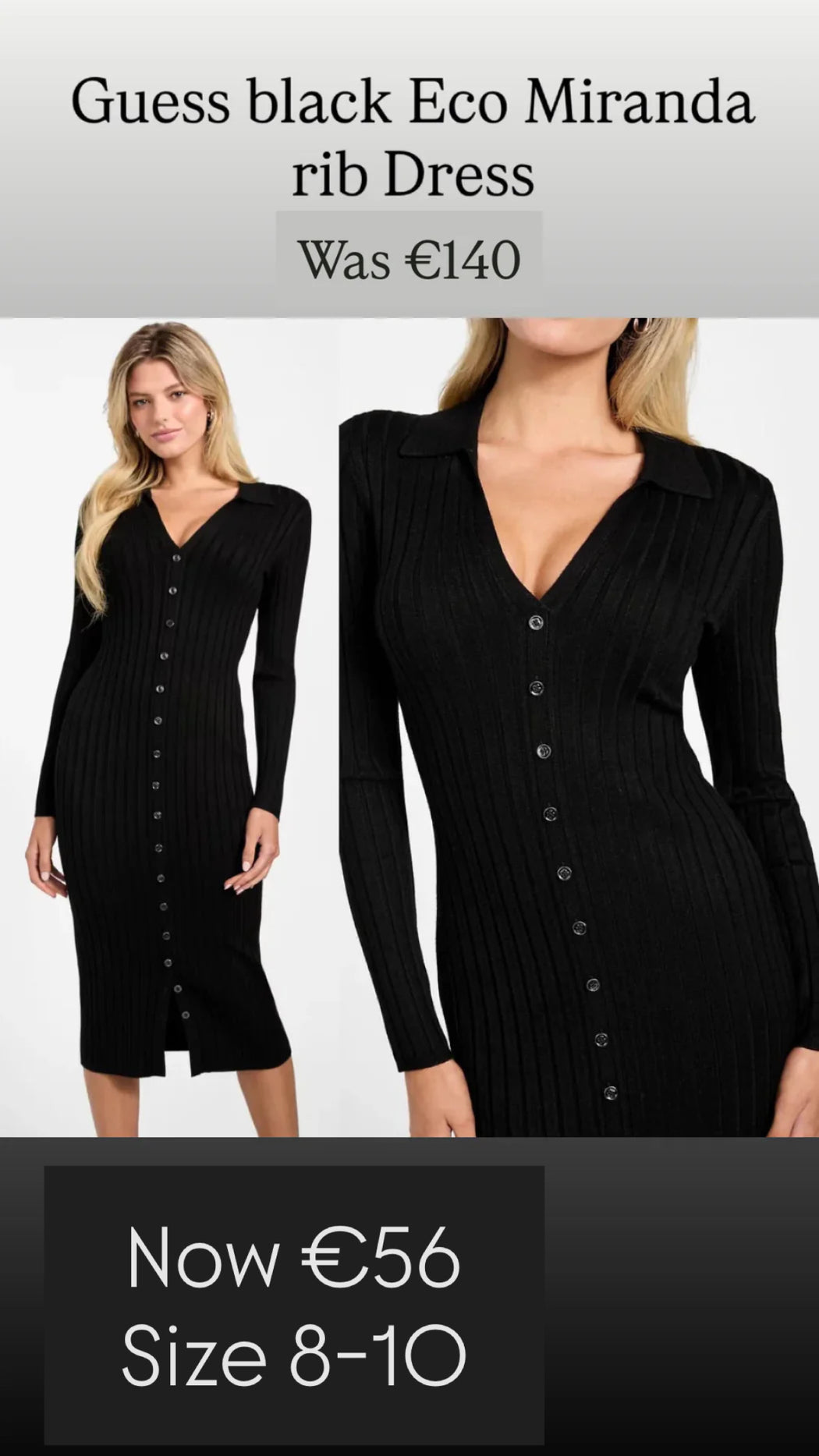Guess black Eco Miranda rib Dress