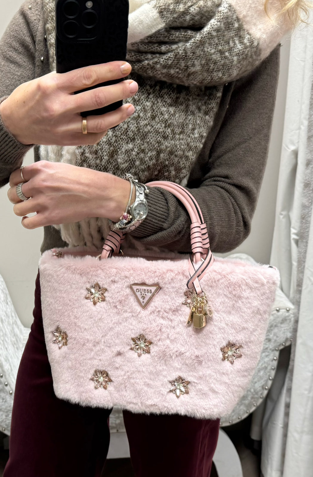 Guess pink rhinestone shaida bag we814322