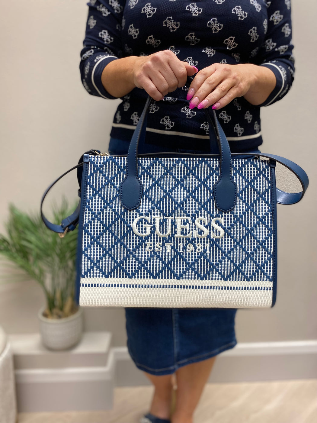 Guess navy multi Silvana satchel CG866522