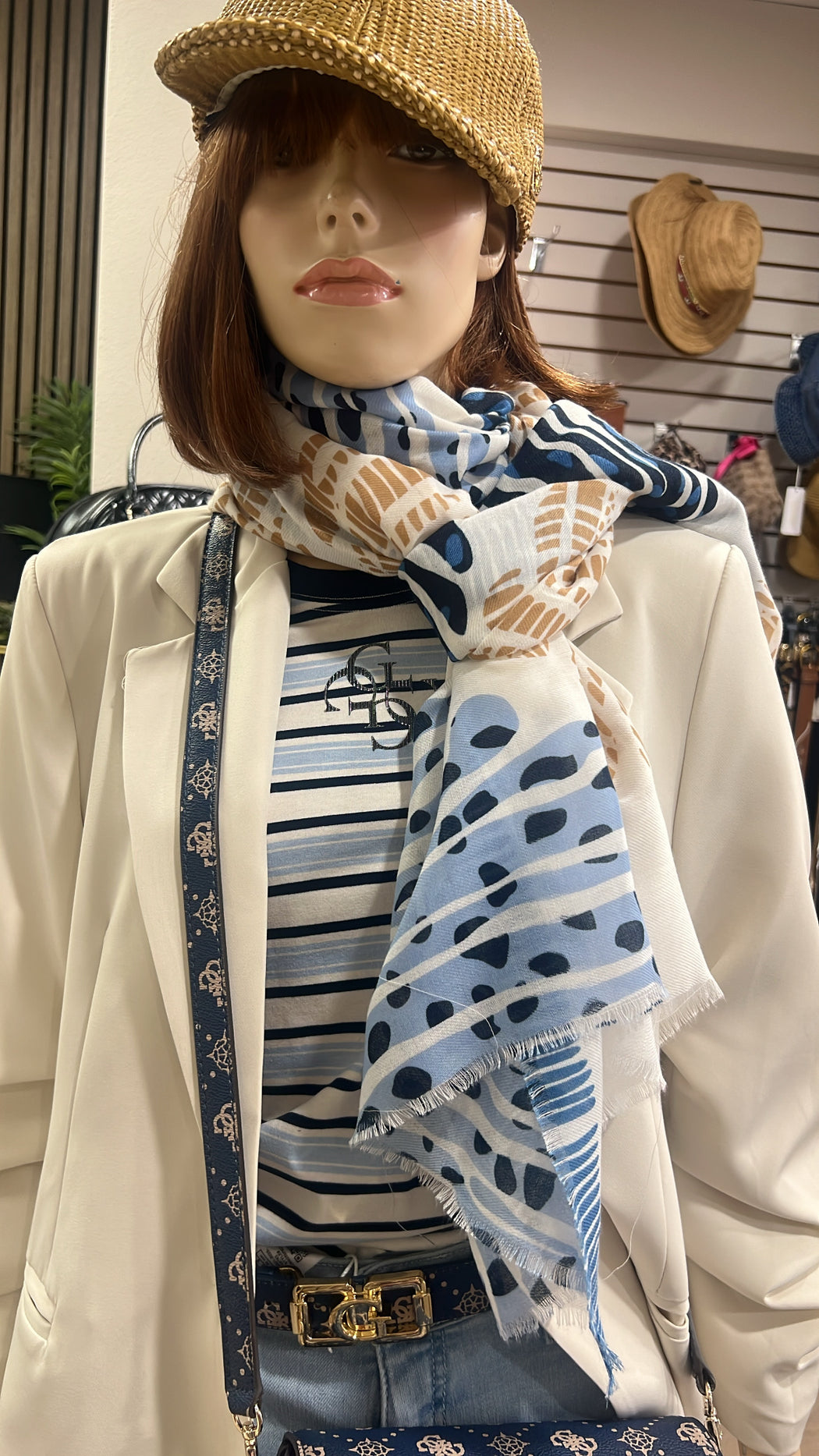 Shell blue print scarf