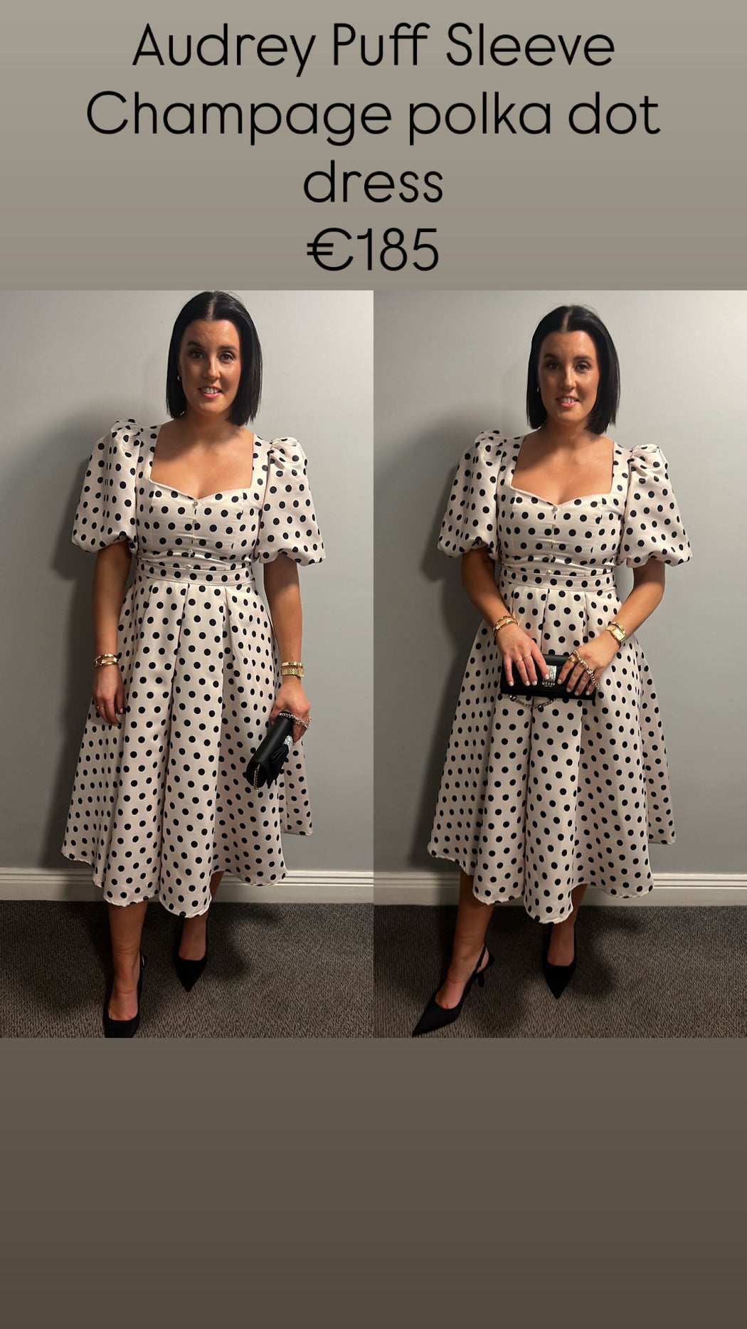 Audrey Puff Sleeve Champage polka dot dress