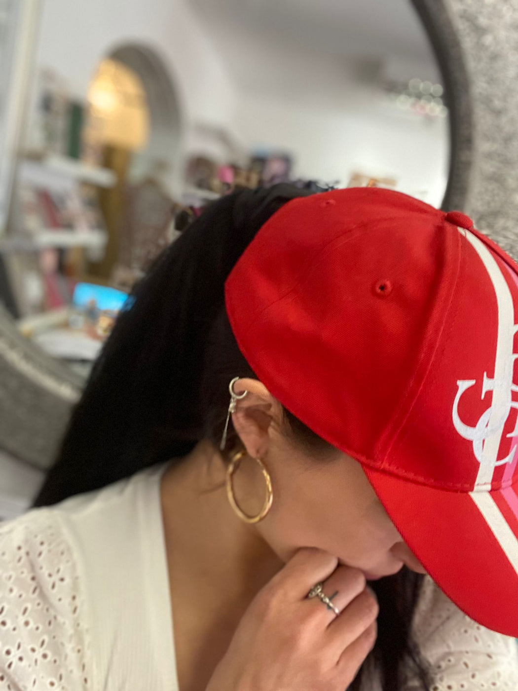 Guess red baseball cap