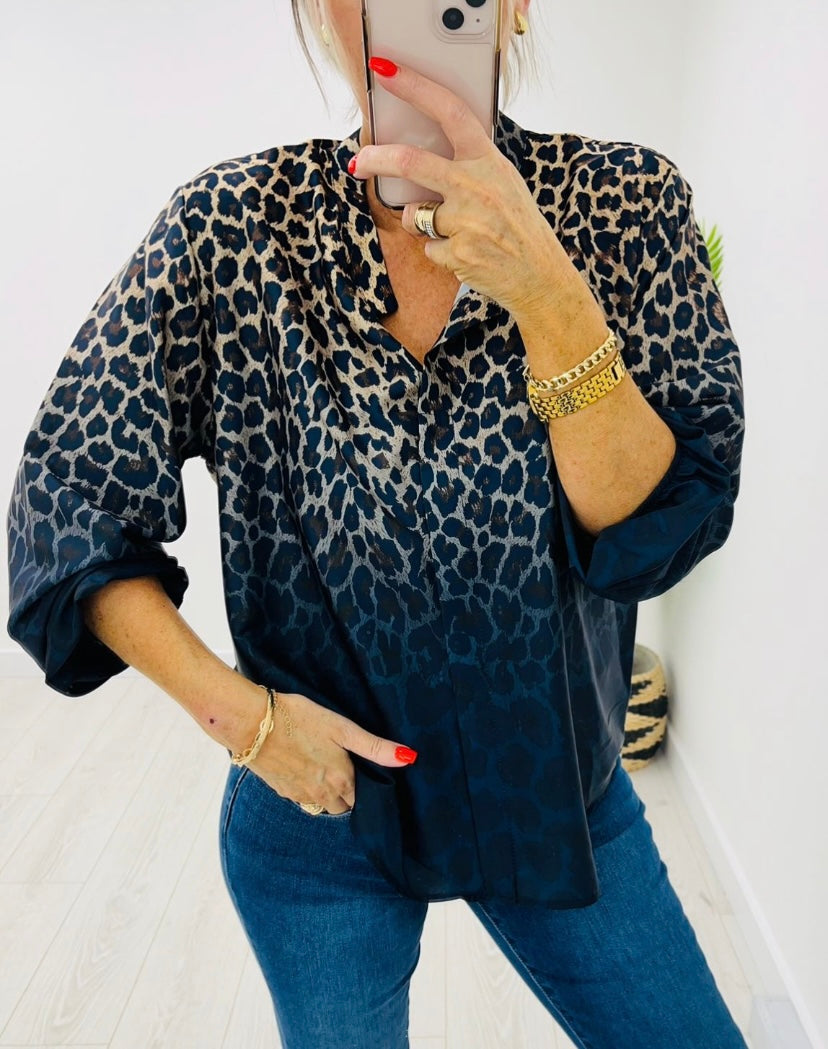 Vela blue leopard print shirt