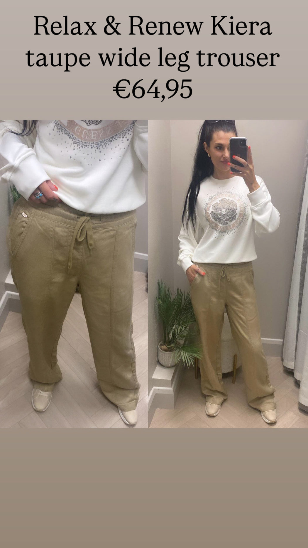 Relax & Renew Kiera taupe wide leg trouser