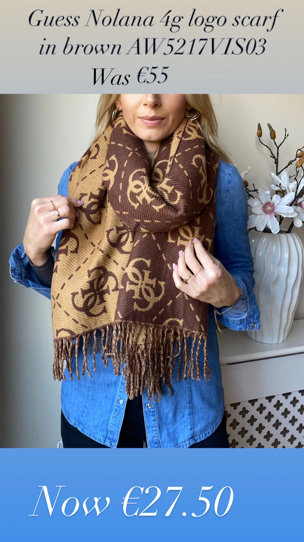 Guess Nolana 4g logo scarf in brown AW5217VIS03