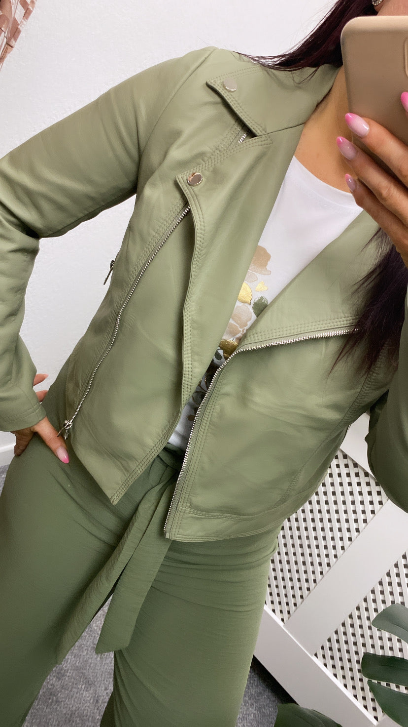 Kathy Khaki Biker Jacket