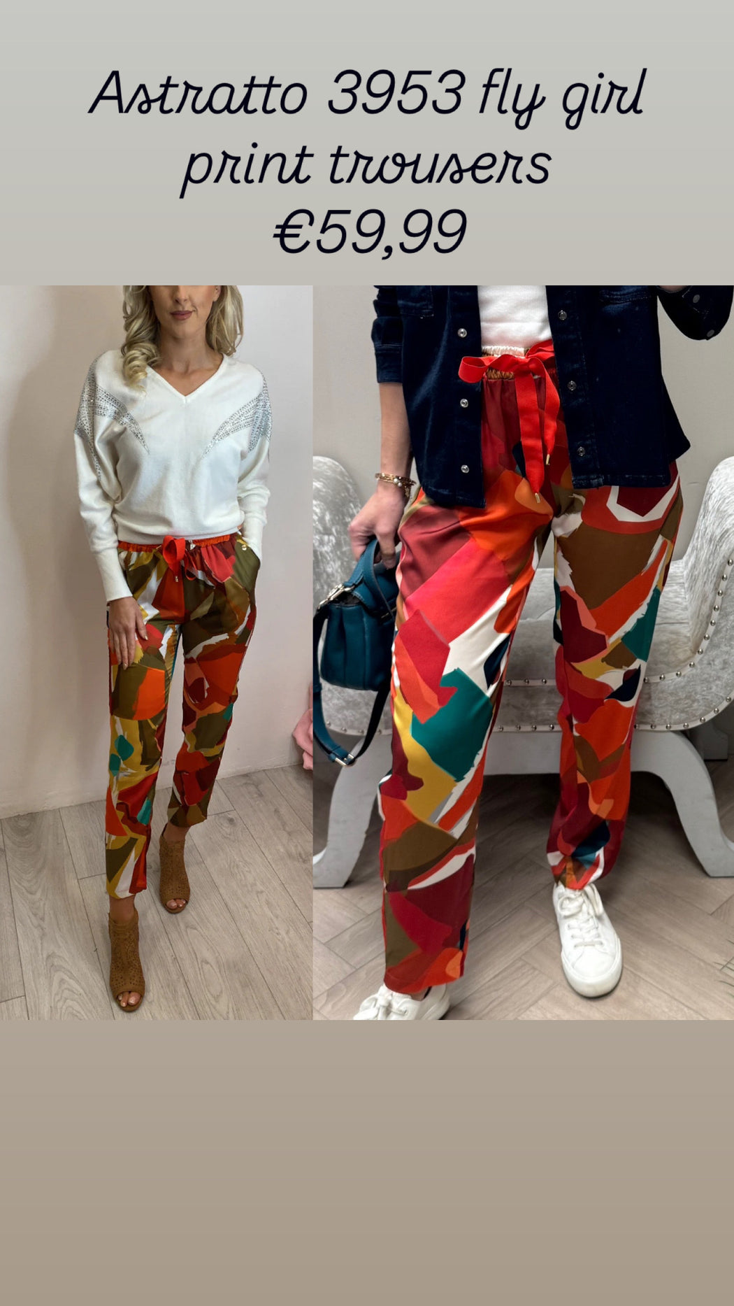 Astratto 3953 fly  girl print trousers