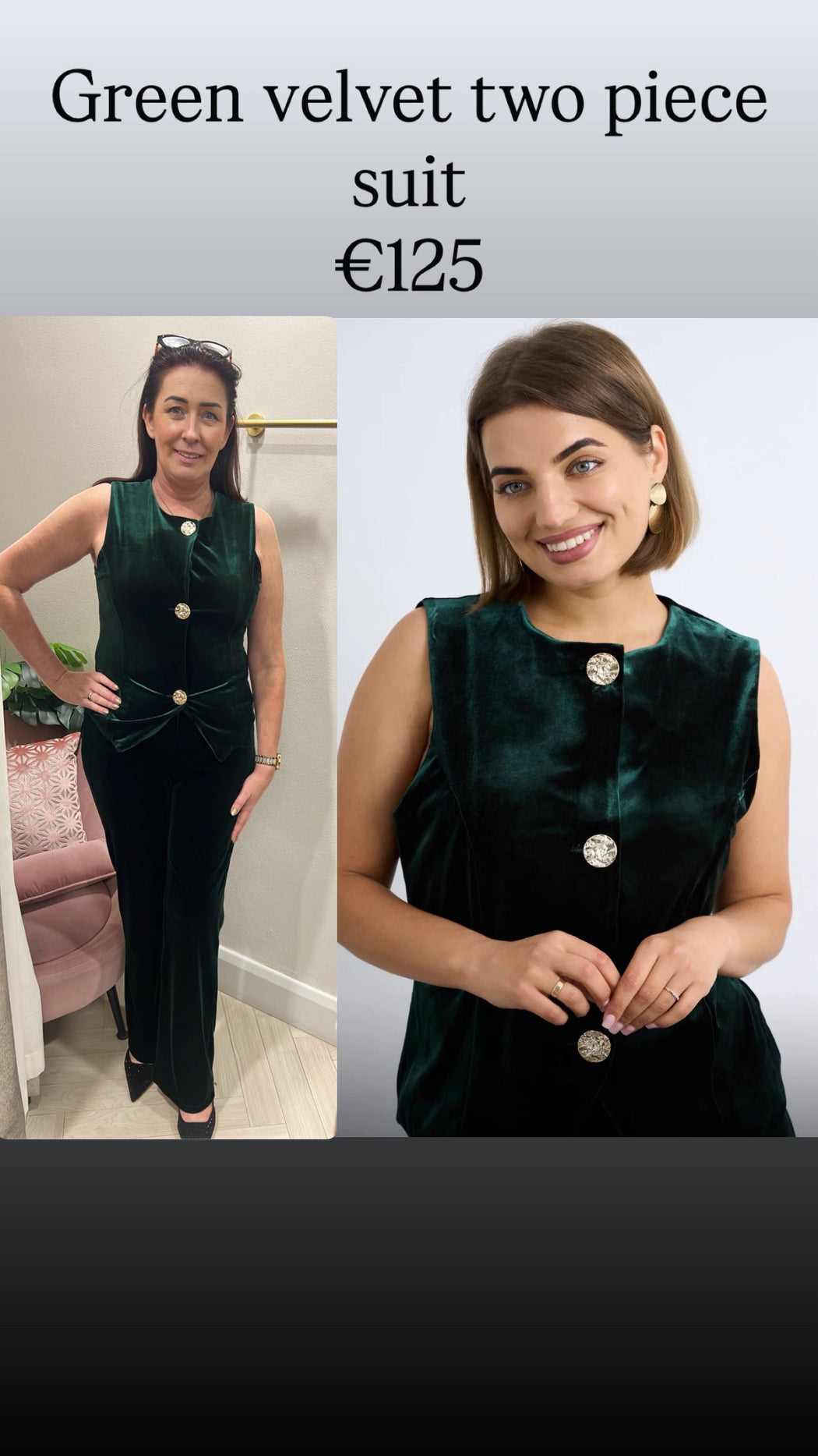 Green velvet two piece suit