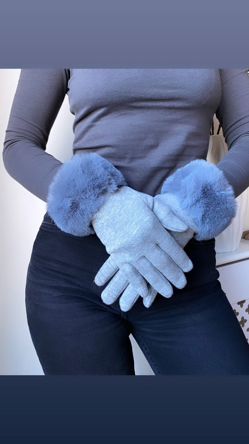 Amelia grey faux fur gloves