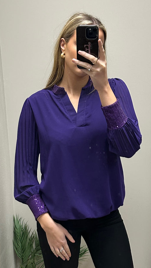Cassie sparkle trim purple blouse