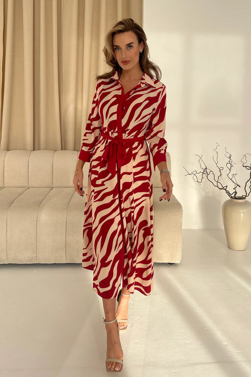 Angela Red Animal Shirt Maxi Dress