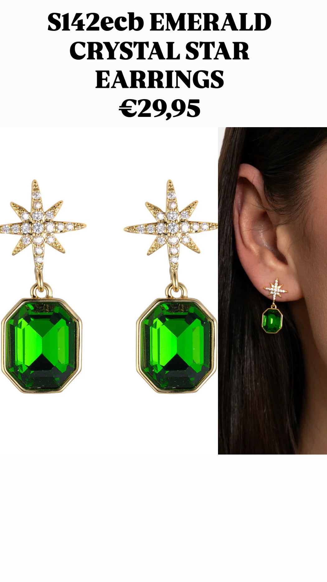 S142ecb EMERALD CRYSTAL STAR EARRINGS
