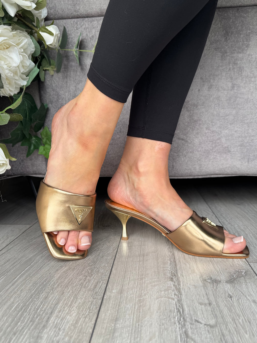 Guess bronze kitten heel mule FLJLUSLEL03