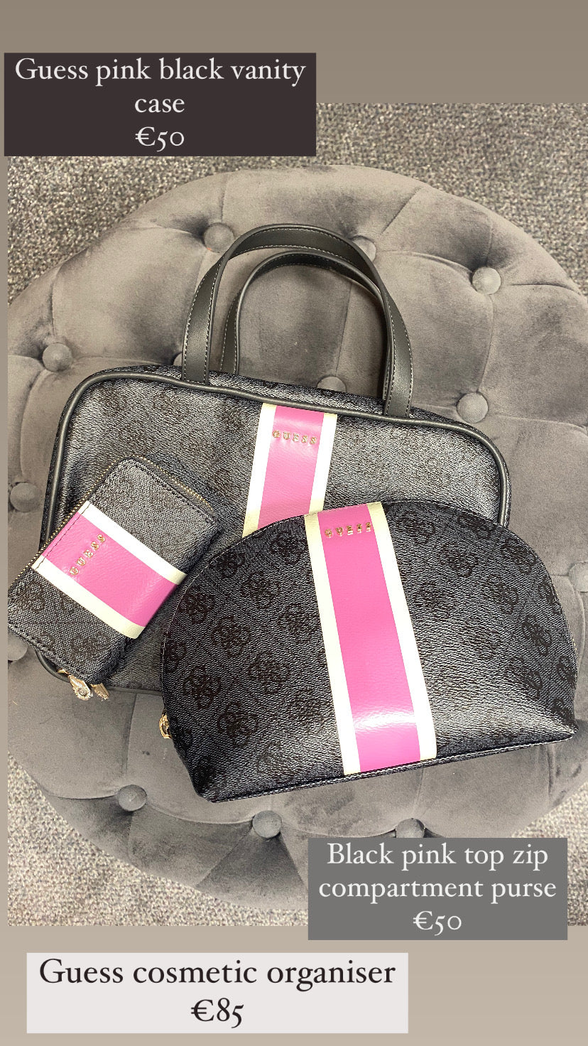 Black pink top zip  compartment purse