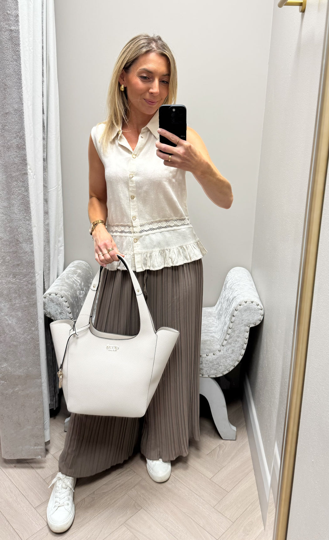 Kiss mocha pleated elasticated trousers