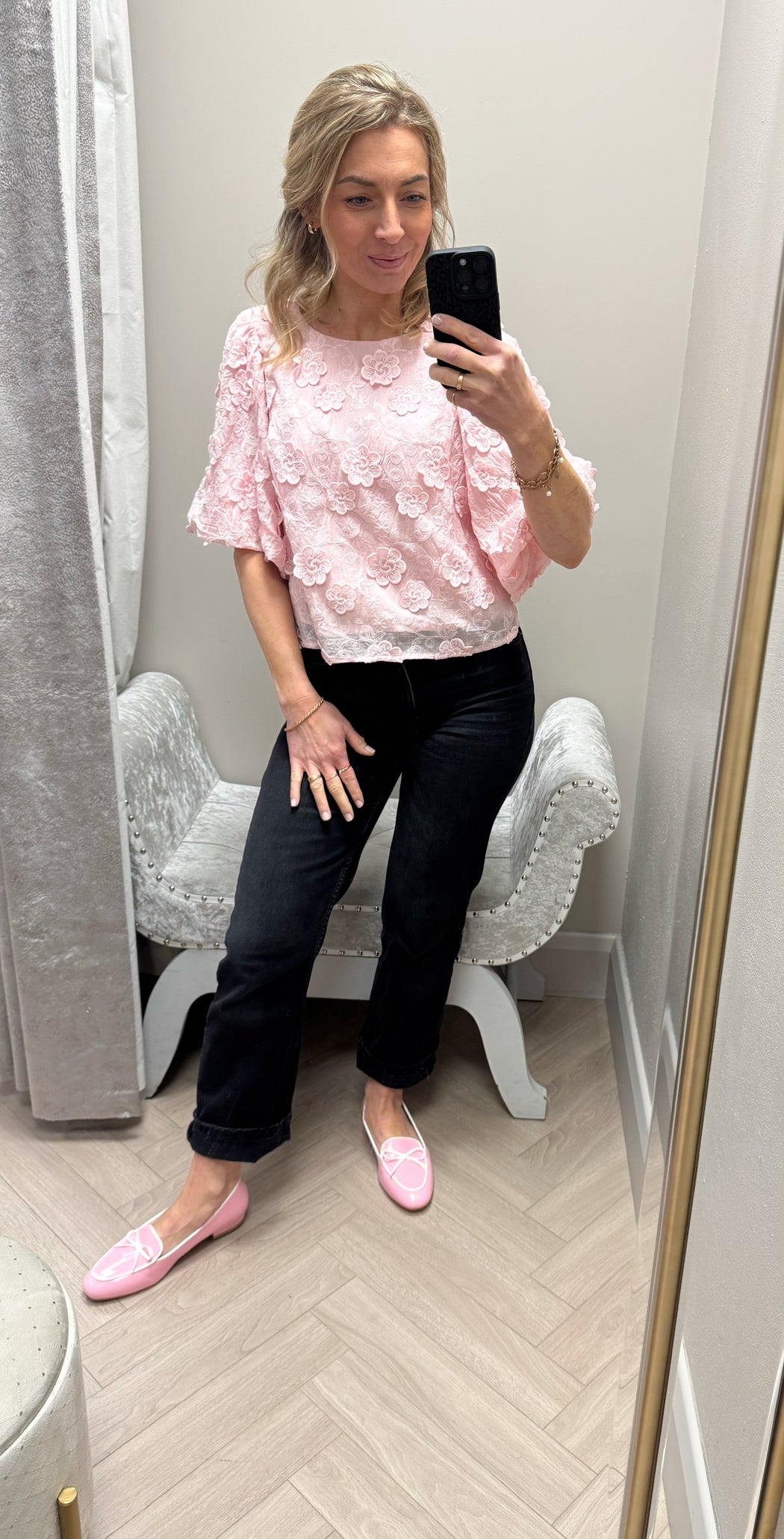 Bonnie rose pink floral puff sleeve top