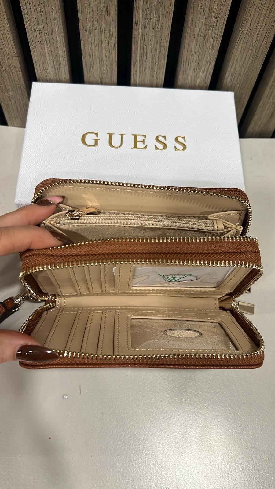 Bg7898164 guess double zip cognac amorette wallet