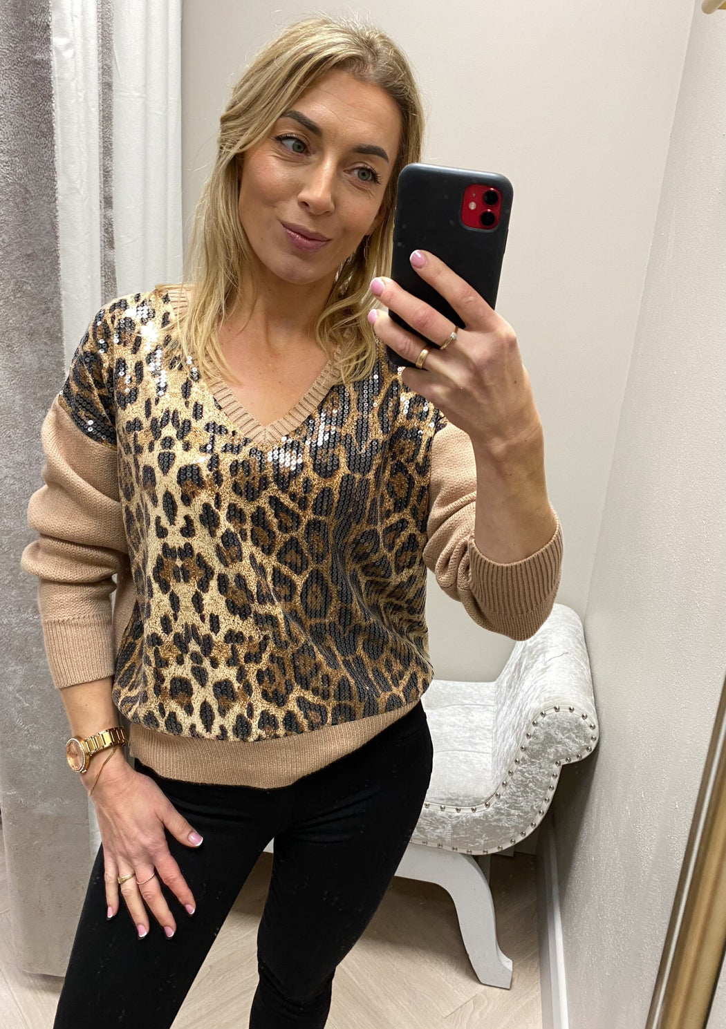 Katie sequin leopard knit