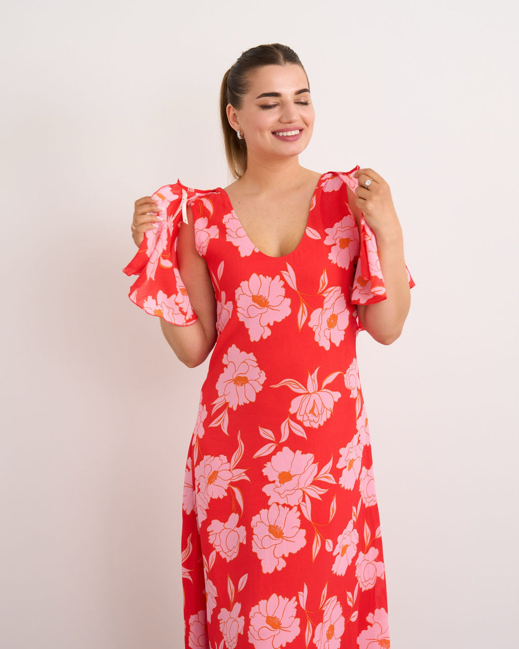Dora red print midi dress