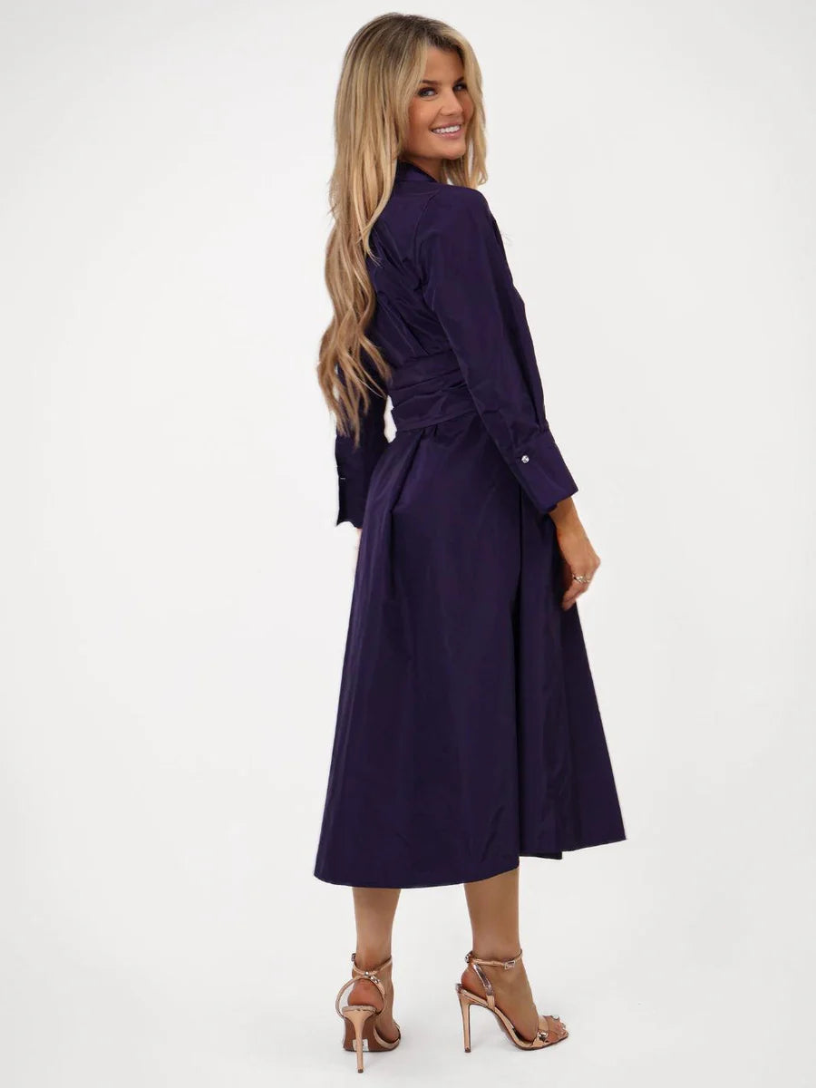PURPLE PENELOPE TAFFETA MIDI DRESS