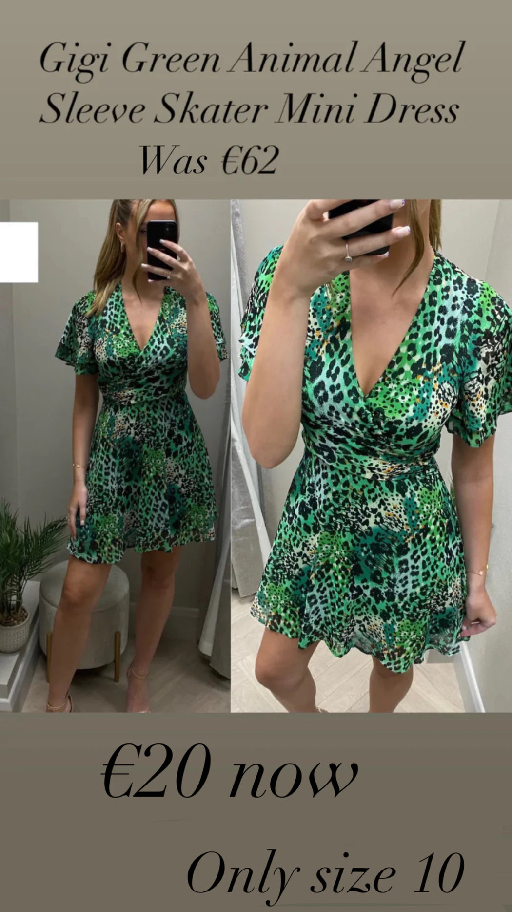 Gigi Green Animal Angel Sleeve Skater Mini Dress