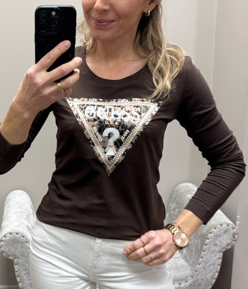 Guess brown long sleeved top w6r133j1314-GIEA