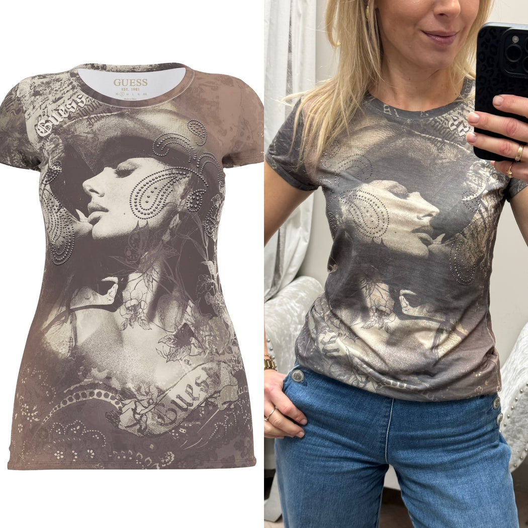 Guess nostalgia rhinestone tee