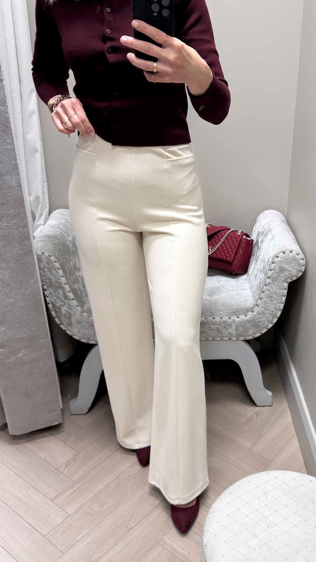 Lulu beige elasticated high waist trousers