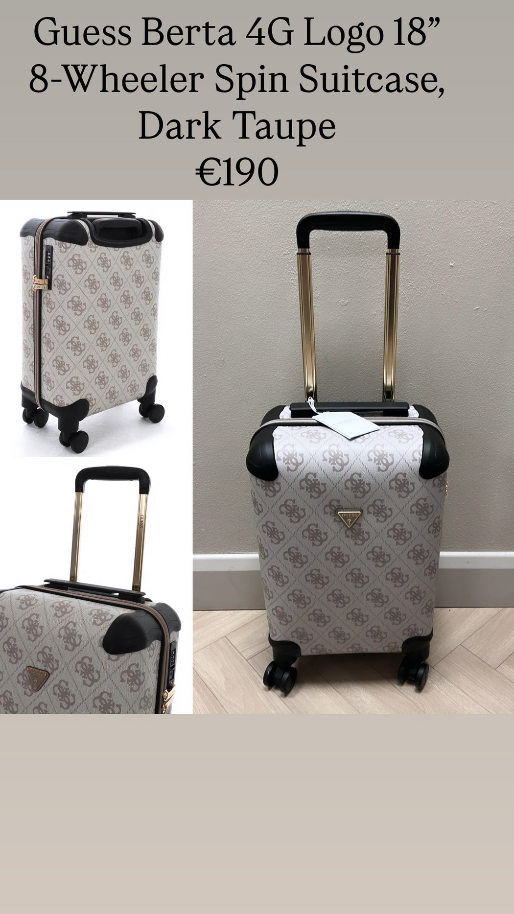 Guess Berta 4G Logo 18” 8-Wheeler Spin Suitcase, Dark Taupe