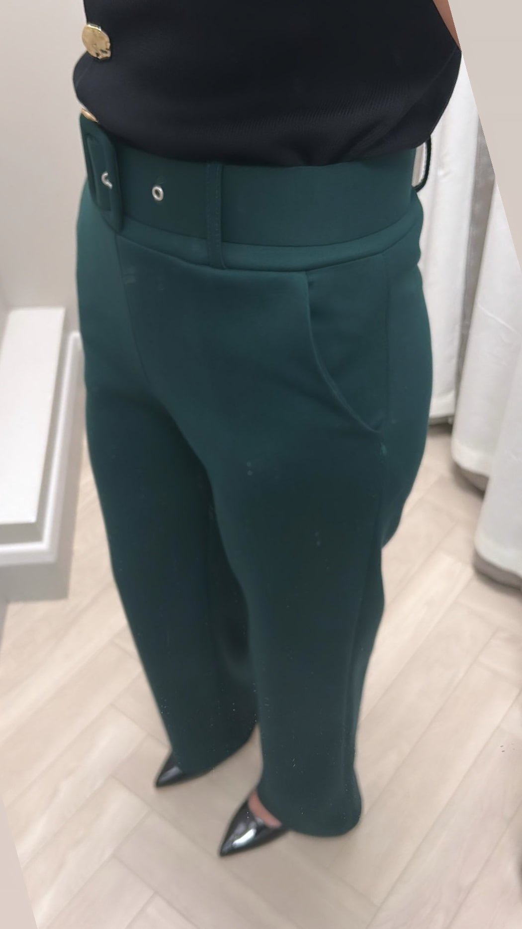 Green belted trousers